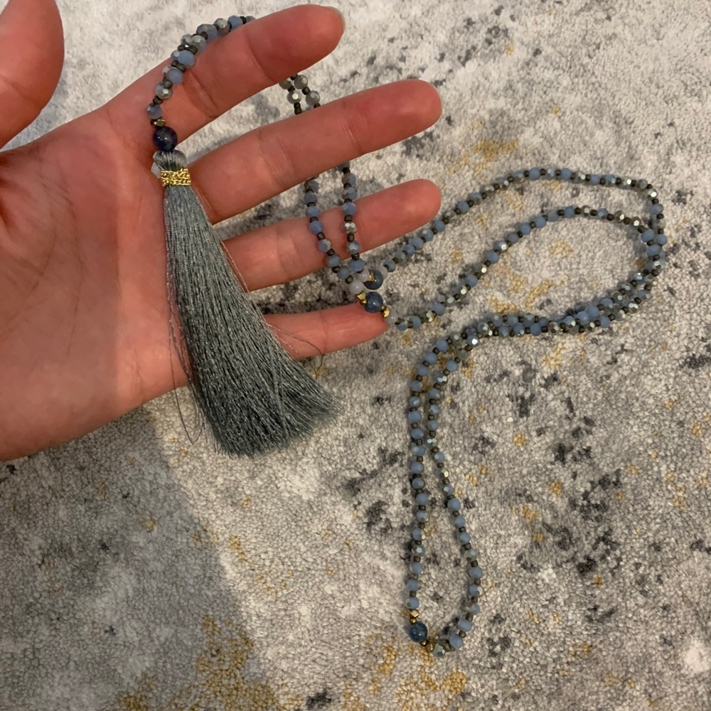 Blue/Grey Tassel Necklace